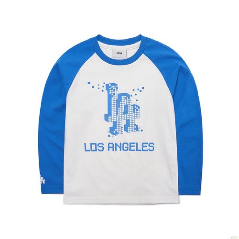 Manches Longues MLB Pixel Logo Raglan La Dodgers Enfant Bleu | 6845YJFPA