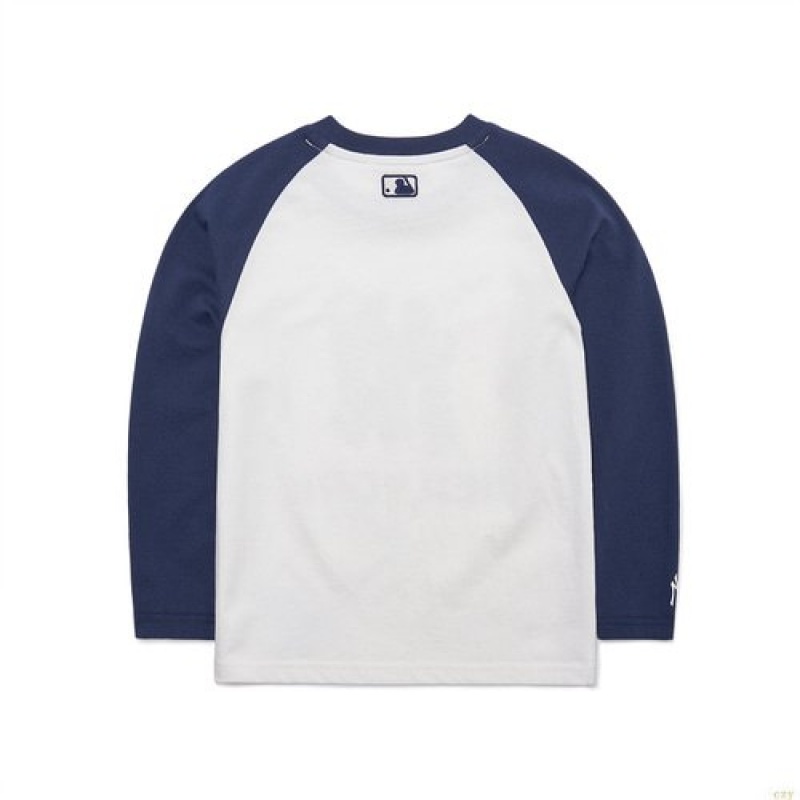 Manches Longues MLB Pixel Logo Raglan New York Yankees Enfant Bleu Foncé | 9253KVJQB