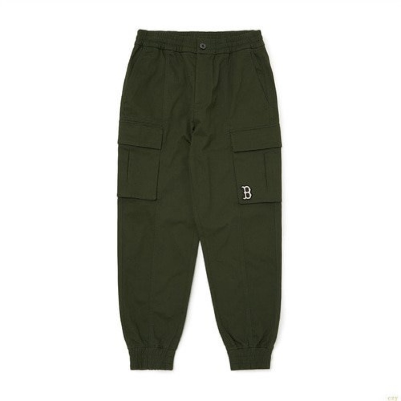 Pantalon De Survetement MLB Basic Mediulogo Coton Cargo Boston Redsox Vetement Vert Olive | 8435AOBGK