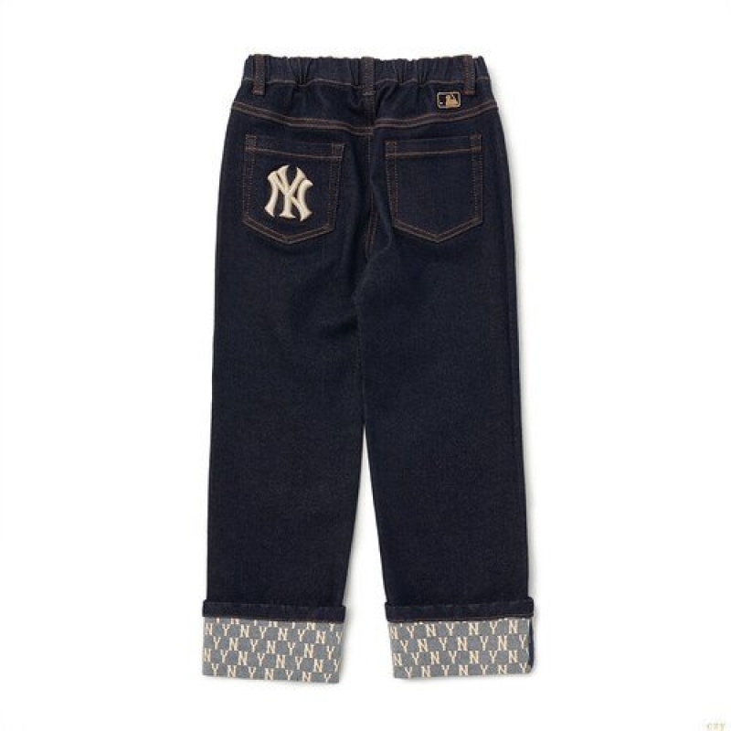 Pantalon MLB Monogra Roll Up Deni New York Yankees Enfant Bleu Foncé | 9016CJOKN