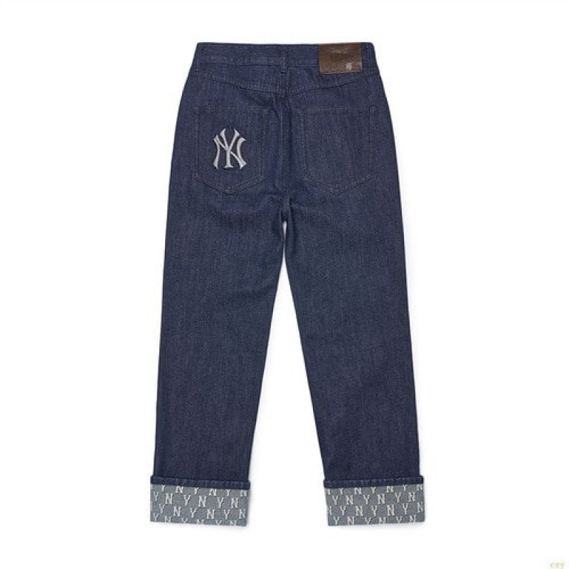 Pantalons Décontractés MLB Classiche Monogra Printestraight Fit Deni New York Yankees Vetement Bleu Foncé | 3196AOUIK