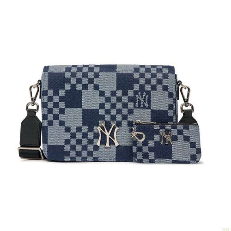 Sacs Crossbody MLB Checkerboar New York Yankees Accessoires Grise Bleu | 5130HIPGY