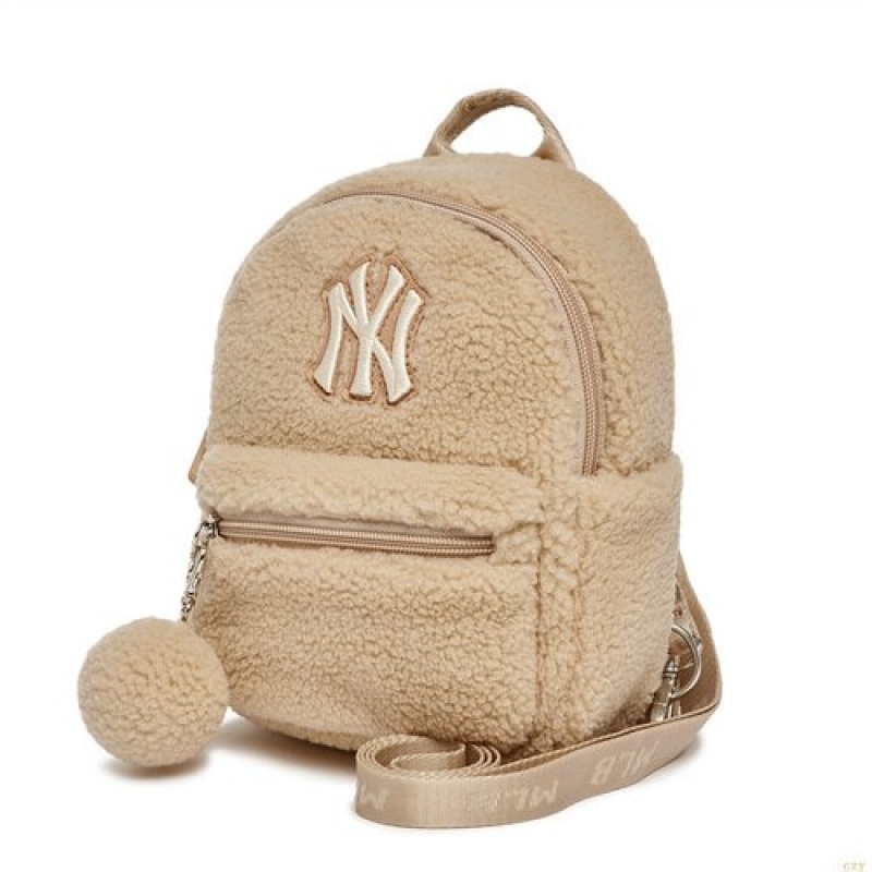 Sacs À Dos MLB Basic Fleece Min New York Yankees Accessoires Beige | 3896KWVJQ