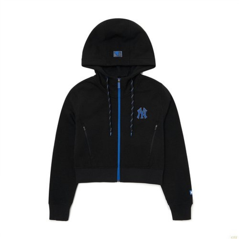 Sweat a Capuche MLB Athleisure Crop Hoozip-up New York Yankees Vetement Noir | 2039GNVQJ