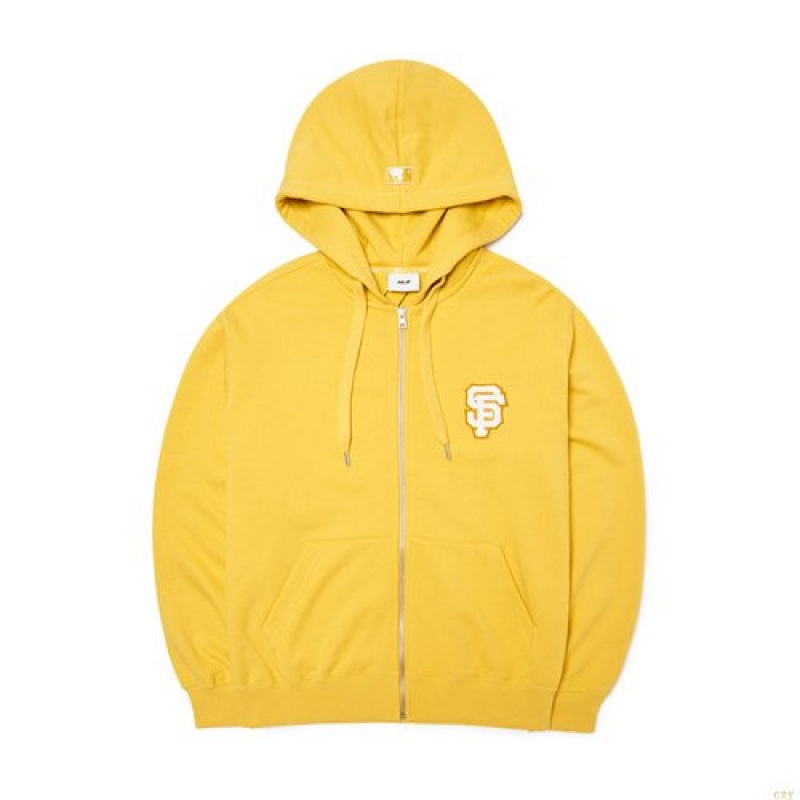 Sweat a Capuche MLB Basic Mediulogo Hoozip-up Vetement Jaune | 8349QWXGJ