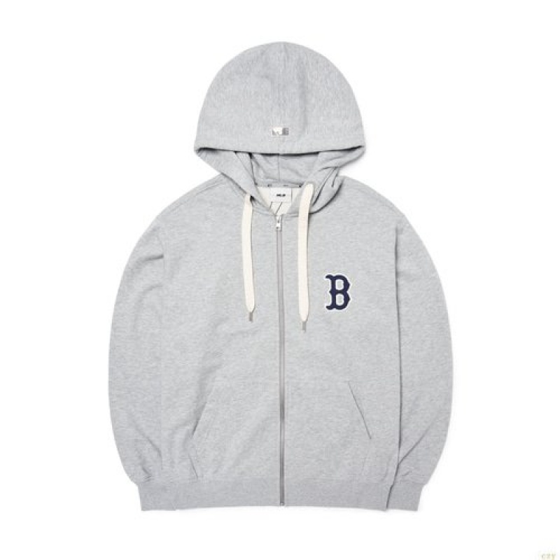 Sweat a Capuche MLB Basic Mediulogo Hoozip-up Boston Redsox Vetement Grise | 7564MDOZG