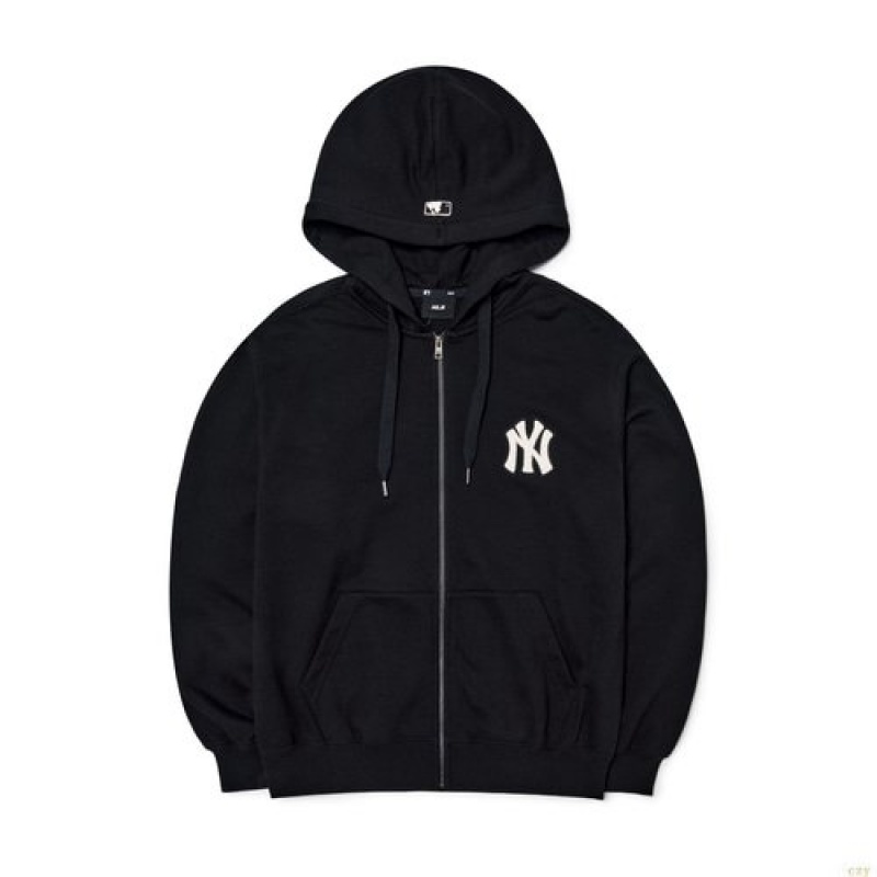 Sweat a Capuche MLB Basic Mediulogo Hoozip-up New York Yankees Vetement Noir | 5360ZBNLJ