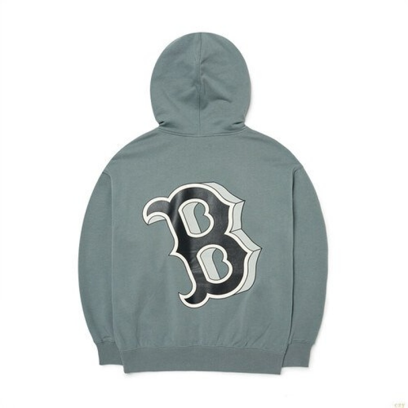 Sweat a Capuche MLB Basic Mega Logo Overfit Boston Redsox Vetement Grise Foncé | 2936GSHBK