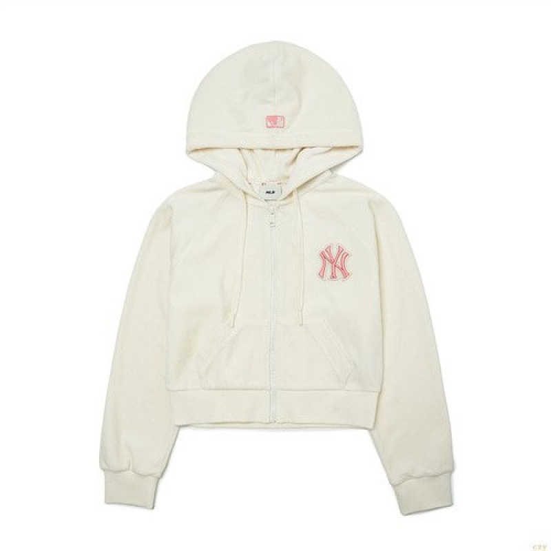 Sweat a Capuche MLB Basic Velvet Crop Hoozip-up New York Yankees Vetement Blanche | 4273XISGC