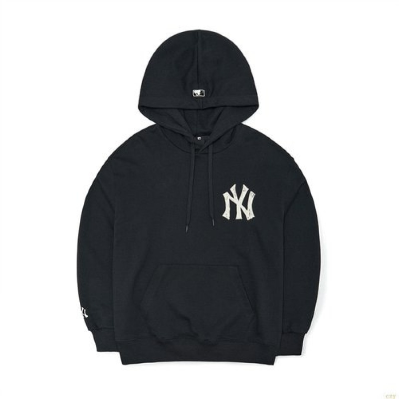 Sweat a Capuche MLB Grafittbacwording Mega Overfit New York Yankees Vetement Noir | 0751JOUDB