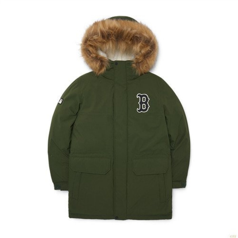 Winter Jackets MLB Basic Big Logo Fur Midown Parka Boston Redsox Vetement Vert Olive | 0723PTQAJ