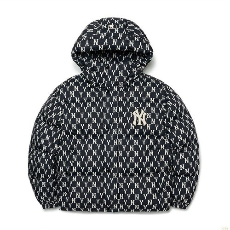 Winter Jackets MLB Classiche Monogra All Over Hoodedown New York Yankees Vetement Noir | 8034NZOFY