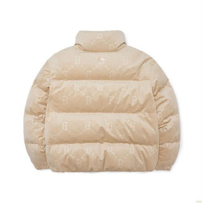 Winter Jackets MLB Dia Monogra All Over Velvet Crop Goose Down Boston Redsox Vetement Blanche | 0482VNEQW