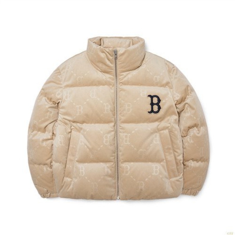 Winter Jackets MLB Dia Monogra All Over Velvet Crop Goose Down Boston Redsox Vetement Blanche | 0482VNEQW