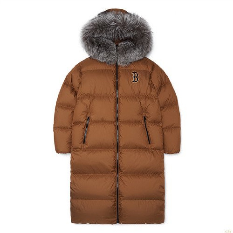 Winter Jackets MLB Dia Monogra Premiupuffer Goose Long Down Boston Redsox Vetement Marron | 7524JDKOQ